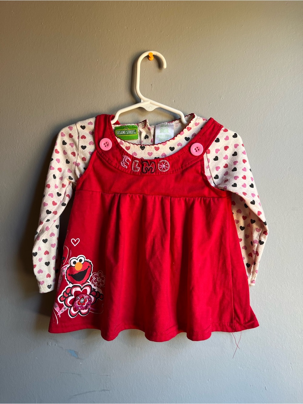Sesame Street Red Elmo Heart Pinafore with Heart-Print Top